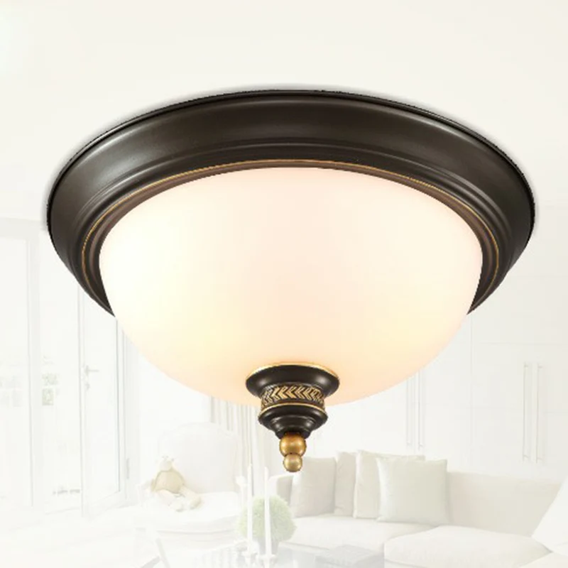 Plafonnier en verre crème à dôme inversé, éclairage classique à 3 têtes pour chambre à coucher, noir Clearhalo