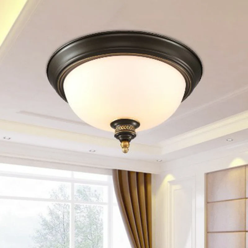 Plafonnier en verre crème à dôme inversé, éclairage classique à 3 têtes pour chambre à coucher, noir Clearhalo