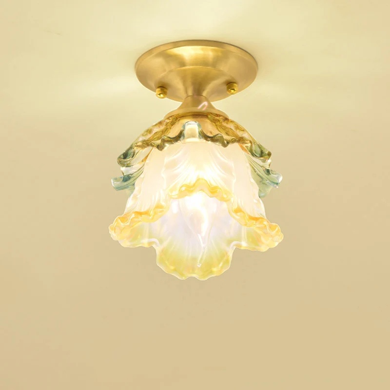 Plafonnier à volants en verre nervuré coloré, 1 tête en laiton, éclairage encastré pour couloir, couloir, entrepôt Clearhalo