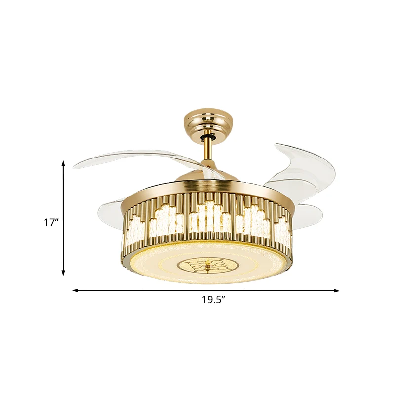 Postmodern Wave-Cutouts Lampe ventilateur LED en cristal semi-montée en or avec 3 lames transparentes, 49,5 cm de large Cl...