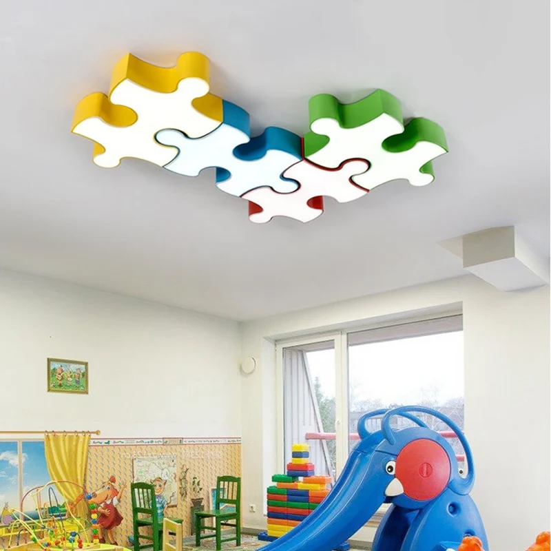 Puzzles Plafonnier Plafonnier Style Enfants Acrylique Rouge/Jaune LED Plafonnier en Blanc/3 Couleurs de Lumière Clearhalo