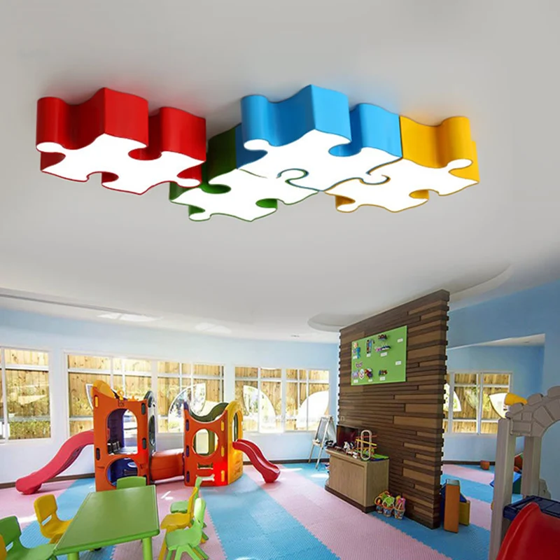 Puzzles Plafonnier Plafonnier Style Enfants Acrylique Rouge/Jaune LED Plafonnier en Blanc/3 Couleurs de Lumière Clearhalo