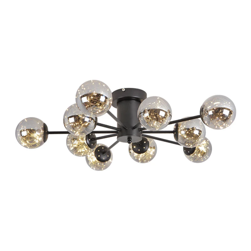 Radial Salon Semi-encastré Plafonnier Contemporain en Verre Gris Fumé en Noir Clearhalo