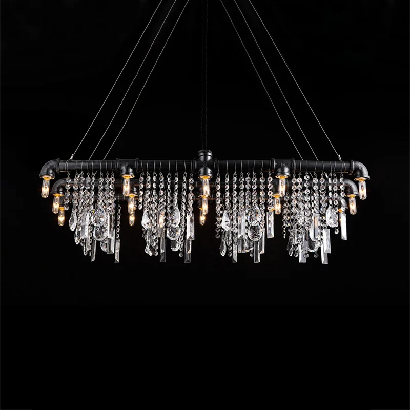 Raindrop Island Lustre contemporain en cristal à 15 lumières noir, éclairage suspendu pour bar et restaurant Clearhalo