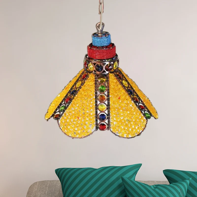 Restaurant festonné vers le bas éclairage décoratif en métal 1 ampoule jaune lampe à Suspension de plafond Clearhalo