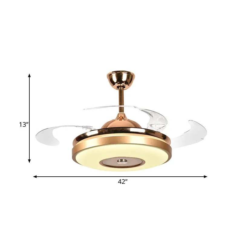 Ring Salon Ventilateur Éclairage Simple Acrylique LED Or Semi-Encastré Plafonnier avec 4 Lames Transparentes, 36"/42" de L...