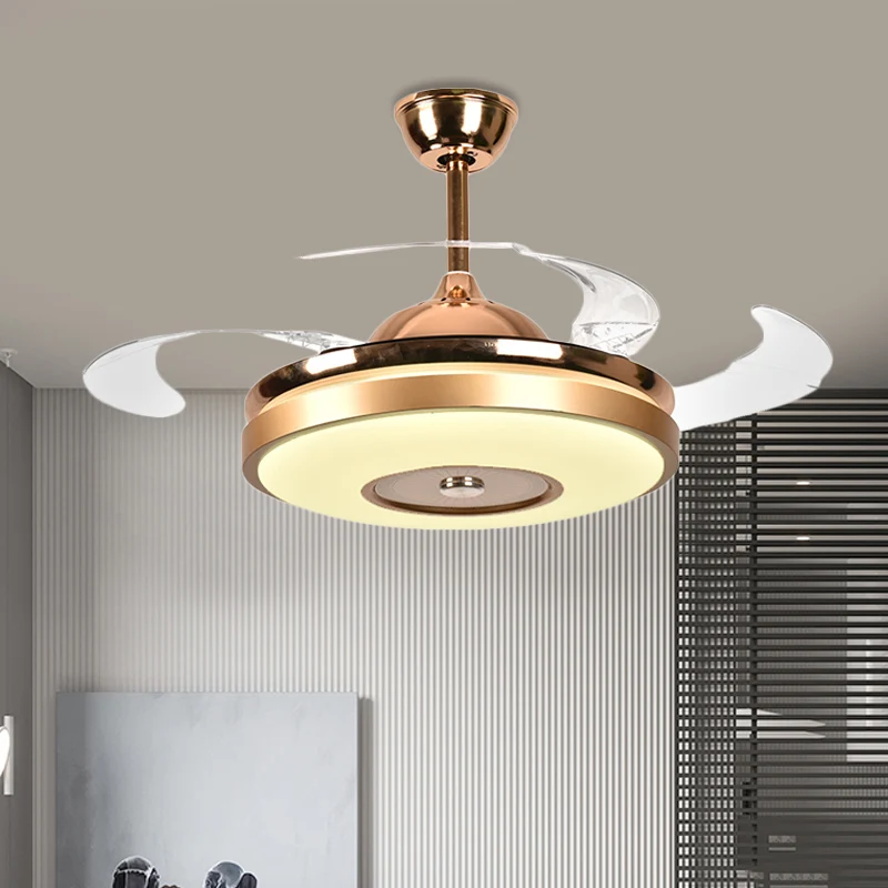 Ring Salon Ventilateur Éclairage Simple Acrylique LED Or Semi-Encastré Plafonnier avec 4 Lames Transparentes, 36"/42" de L...