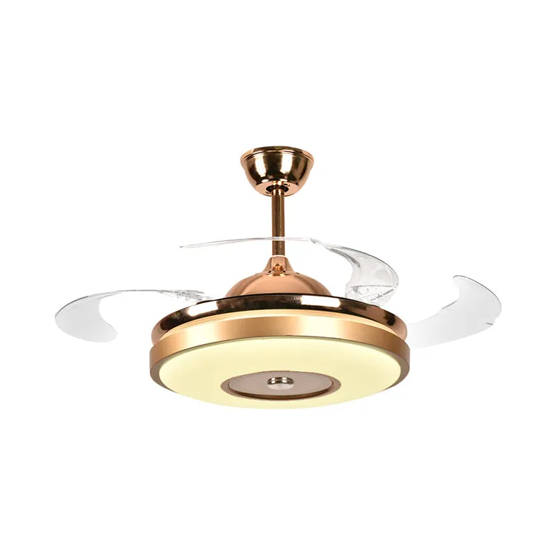 Ring Salon Ventilateur Éclairage Simple Acrylique LED Or Semi-Encastré Plafonnier avec 4 Lames Transparentes, 36"/42" de L...