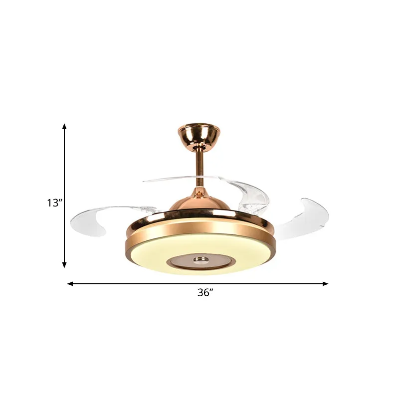 Ring Salon Ventilateur Éclairage Simple Acrylique LED Or Semi-Encastré Plafonnier avec 4 Lames Transparentes, 36"/42" de L...