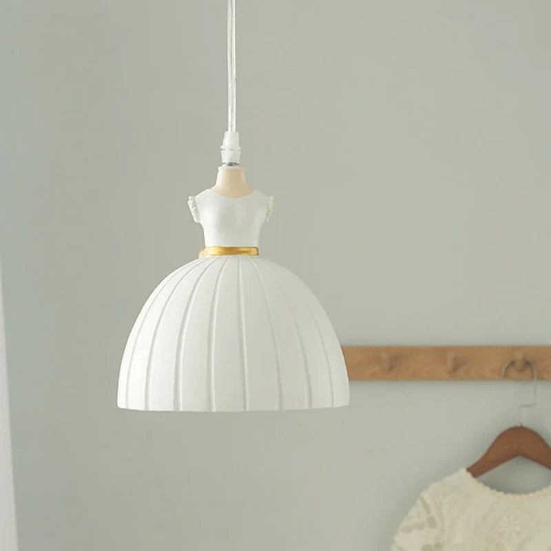 Robe de poupée blanche, lampe pendule pour enfant, 1 ampoule, éclairage suspendu en résine pour chambre de fille Clearhalo
