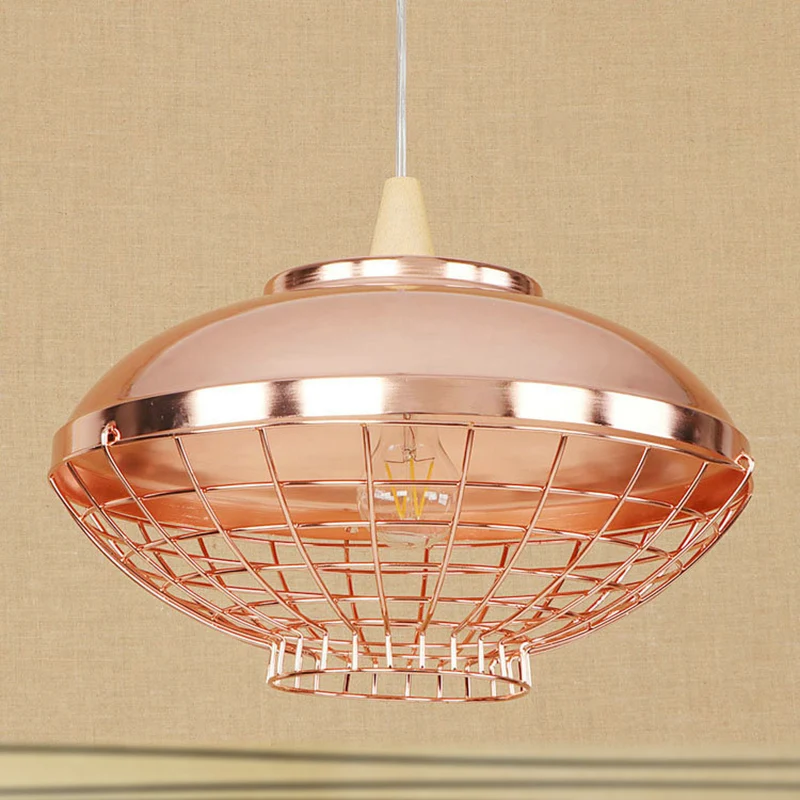Or Rose Bol/Globe/Abat-jour Bouteille Suspension Vintage Métallique 1 Lumière Salon Plafonnier avec Cage Filaire Clearhalo