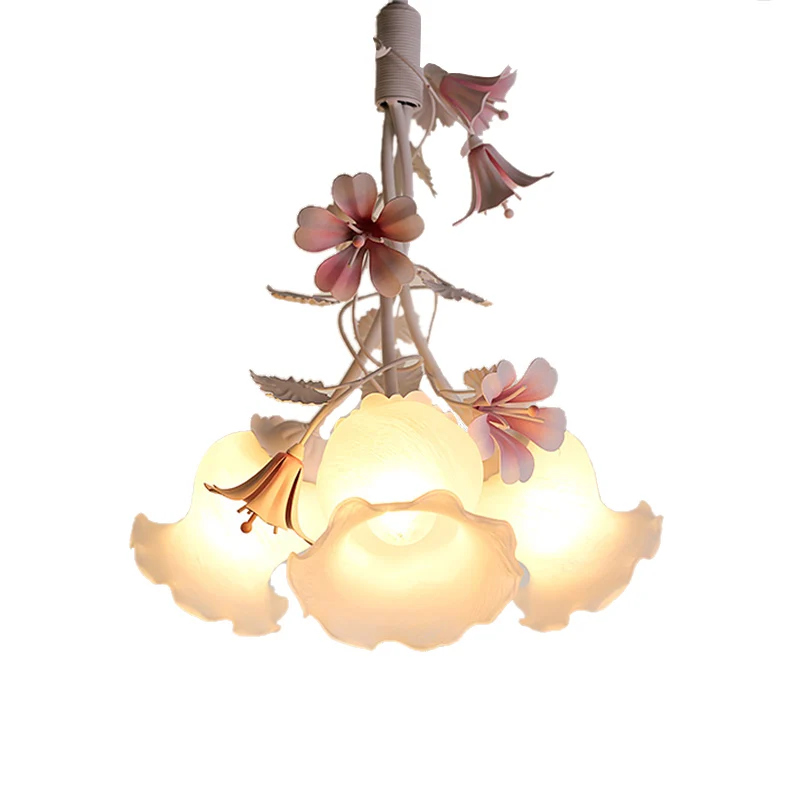 Rose 3 lumières vers le bas éclairage pastoral blanc verre fleur lustre luminaire pour salon Clearhalo