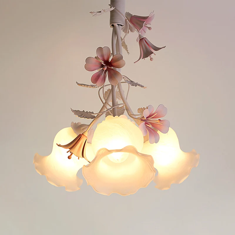 Rose 3 lumières vers le bas éclairage pastoral blanc verre fleur lustre luminaire pour salon Clearhalo