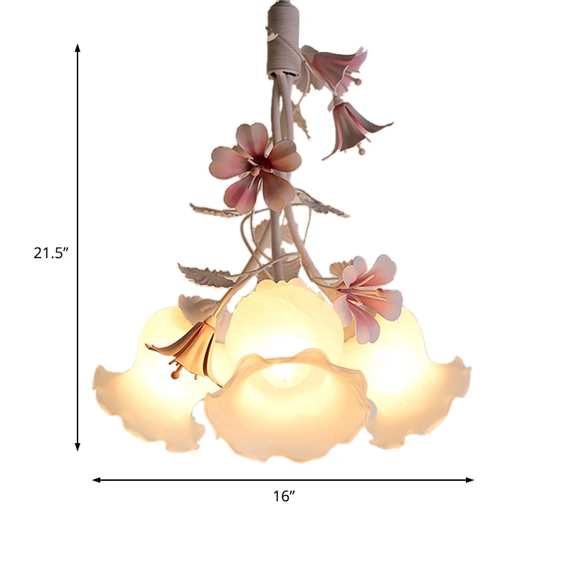 Rose 3 lumières vers le bas éclairage pastoral blanc verre fleur lustre luminaire pour salon Clearhalo