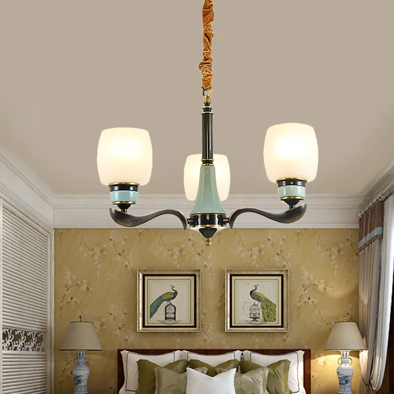 Seau noir suspendu lustre Style Rural verre blanc 3 lumières salle à manger pendentif luminaire Clearhalo