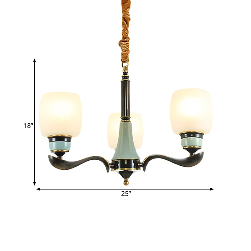 Seau noir suspendu lustre Style Rural verre blanc 3 lumières salle à manger pendentif luminaire Clearhalo