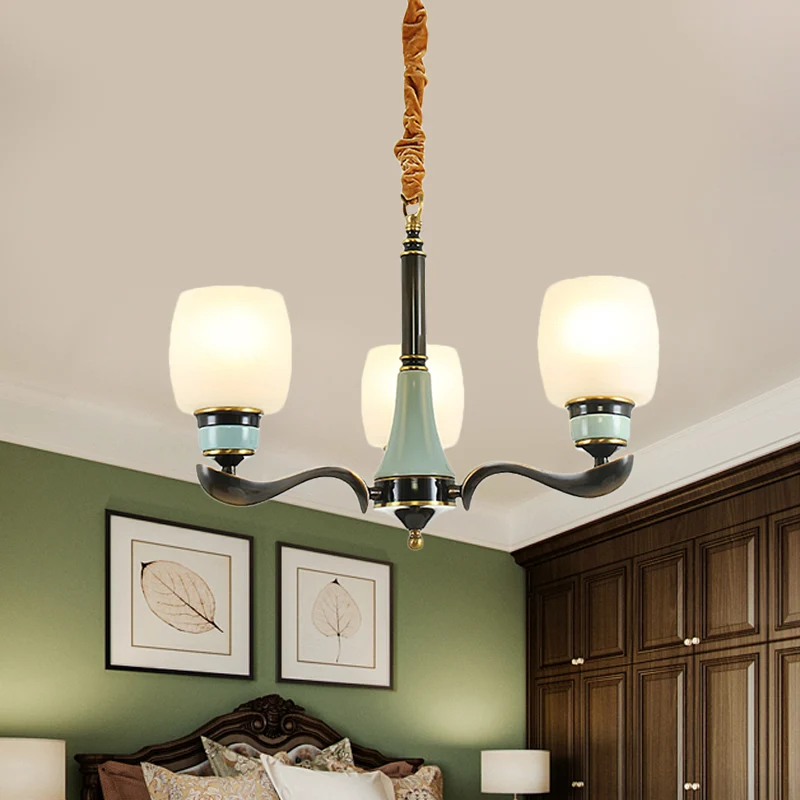 Seau noir suspendu lustre Style Rural verre blanc 3 lumières salle à manger pendentif luminaire Clearhalo