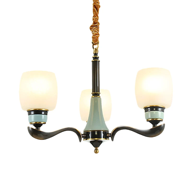 Seau noir suspendu lustre Style Rural verre blanc 3 lumières salle à manger pendentif luminaire Clearhalo