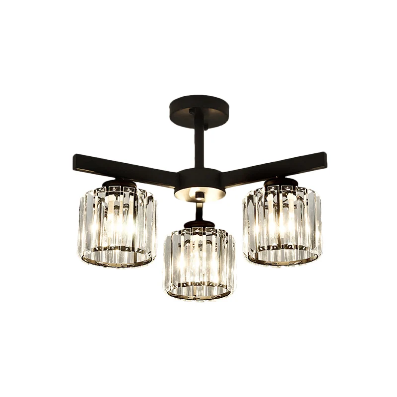 Semi-affleurant en cristal cylindrique, plafonnier moderne noir à 3/6/8 têtes pour le salon Clearhalo