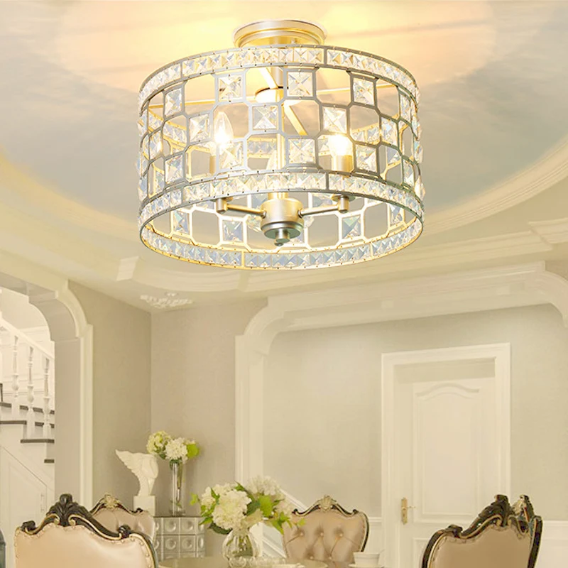Semi-affleurant cylindrique à 3 ampoules, luminaire traditionnel en verre transparent monté au plafond en argent/or pour s...