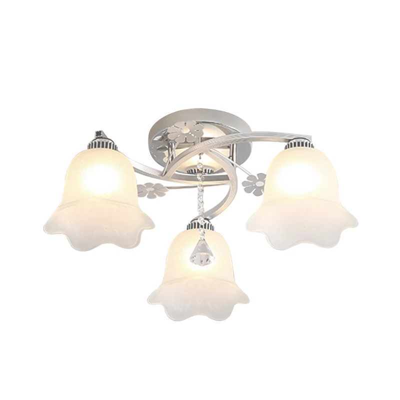 Semi-affleurant pour chambre à coucher, 3 ampoules, finition chromée moderniste, plafonnier en spirale avec abat-jour en v...