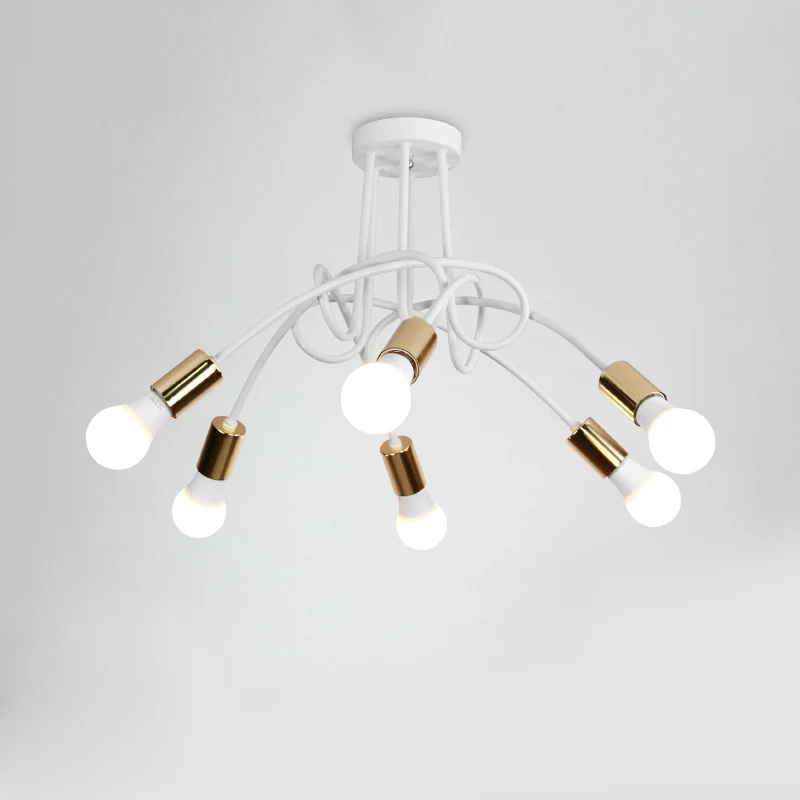 Semi-affleurant torsadé de style loft avec ampoule ouverte, plafonnier en métal à 3/5 têtes en or Clearhalo