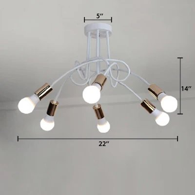Semi-affleurant torsadé de style loft avec ampoule ouverte, plafonnier en métal à 3/5 têtes en or Clearhalo