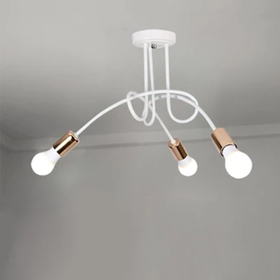 Semi-affleurant torsadé de style loft avec ampoule ouverte, plafonnier en métal à 3/5 têtes en or Clearhalo