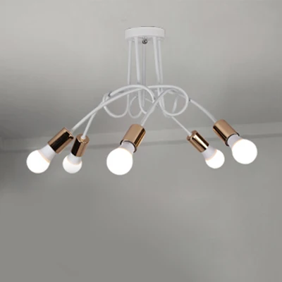 Semi-affleurant torsadé de style loft avec ampoule ouverte, plafonnier en métal à 3/5 têtes en or Clearhalo