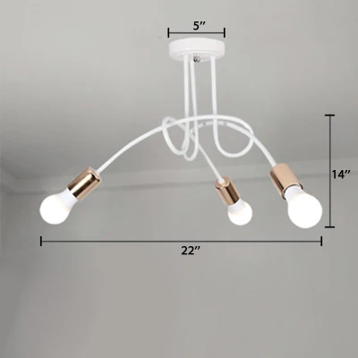 Semi-affleurant torsadé de style loft avec ampoule ouverte, plafonnier en métal à 3/5 têtes en or Clearhalo