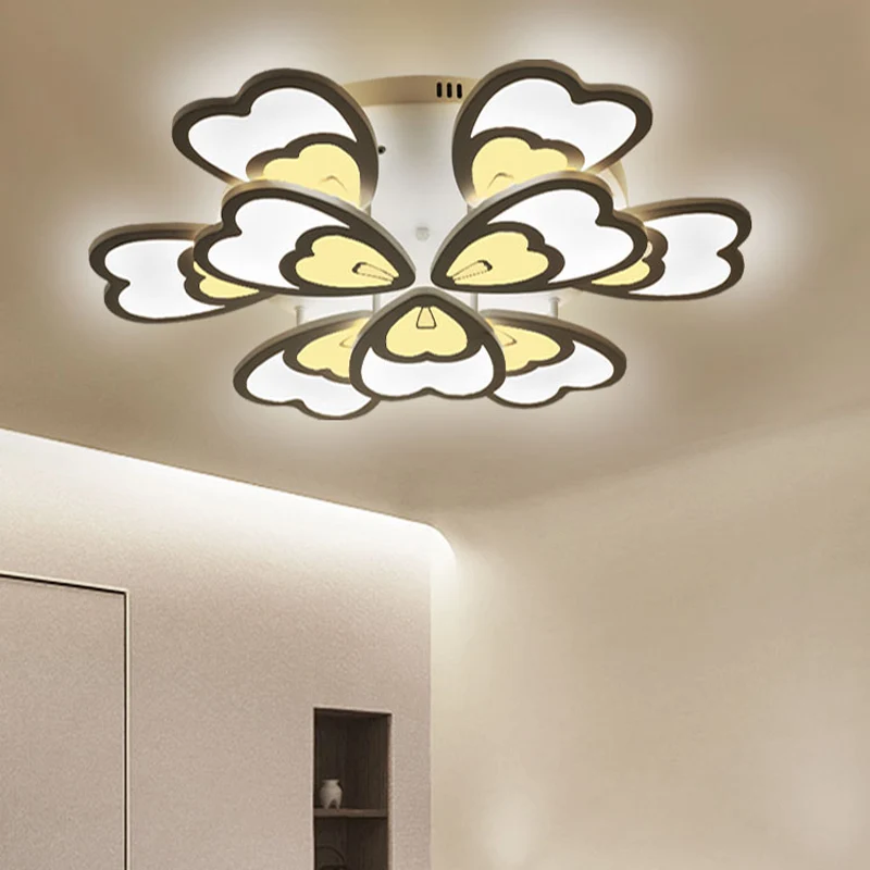 Semi-encastré en acrylique, plume de paon, contemporain, 6/12/15 têtes, lampe de plafond à LED en fleurs blanches, lumière...