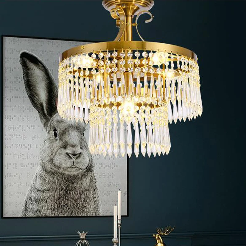 Semi-encastré à 6 ampoules, 2 couches, cristal taillé moderniste, proche du plafonnier, en laiton Clearhalo