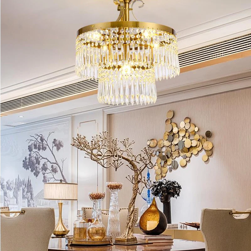 Semi-encastré à 6 ampoules, 2 couches, cristal taillé moderniste, proche du plafonnier, en laiton Clearhalo