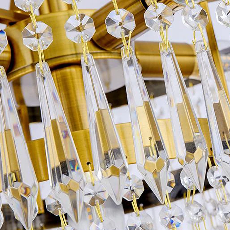Semi-encastré à 6 ampoules, 2 couches, cristal taillé moderniste, proche du plafonnier, en laiton Clearhalo