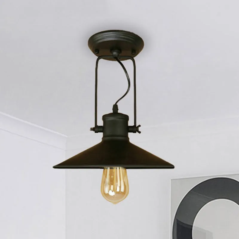 Semi-encastré conique en métal, éclairage rétro élégant, plafonnier rotatif à 1 lumière pour foyer, noir/rouille Clearhalo