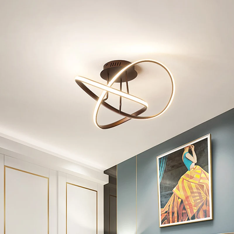 Semi-encastré torsadé métallique, LED nordique noir/blanc/café, éclairage proche du plafond pour chambre à coucher Clearhalo