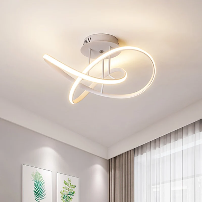 Semi-encastré torsadé métallique, LED nordique noir/blanc/café, éclairage proche du plafond pour chambre à coucher Clearhalo