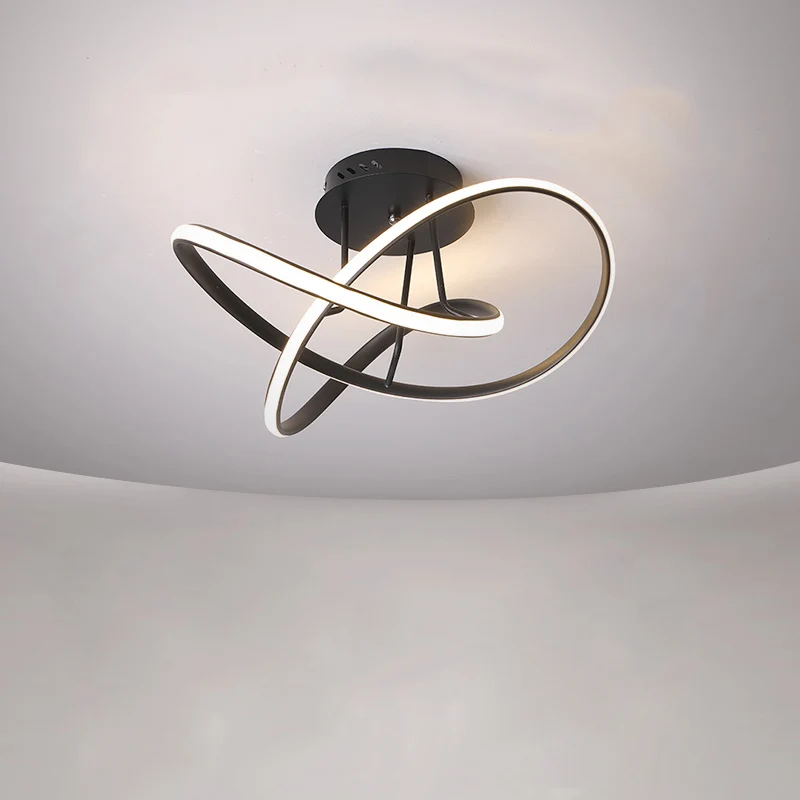 Semi-encastré torsadé métallique, LED nordique noir/blanc/café, éclairage proche du plafond pour chambre à coucher Clearhalo