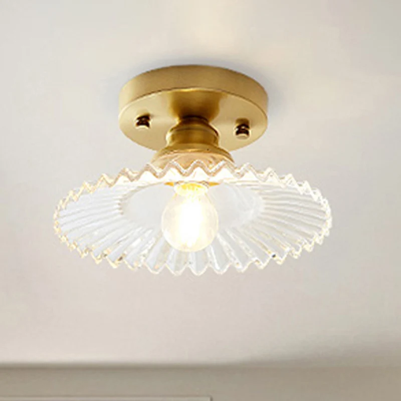 Semi-encastré évasé à 1 lumière, support de plafond industriel en verre nervuré transparent/vert pour le salon Clearhalo