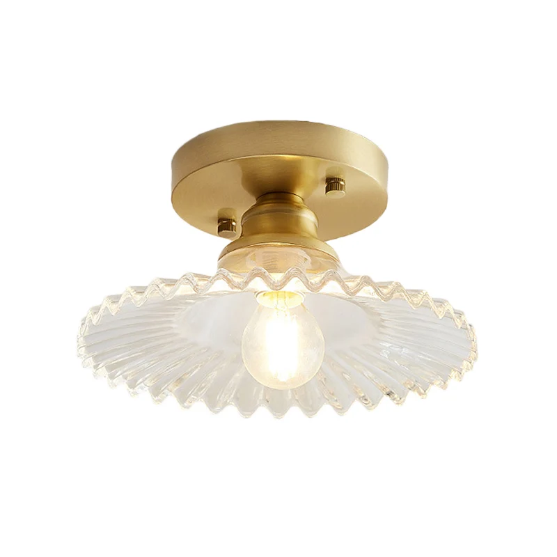 Semi-encastré évasé à 1 lumière, support de plafond industriel en verre nervuré transparent/vert pour le salon Clearhalo
