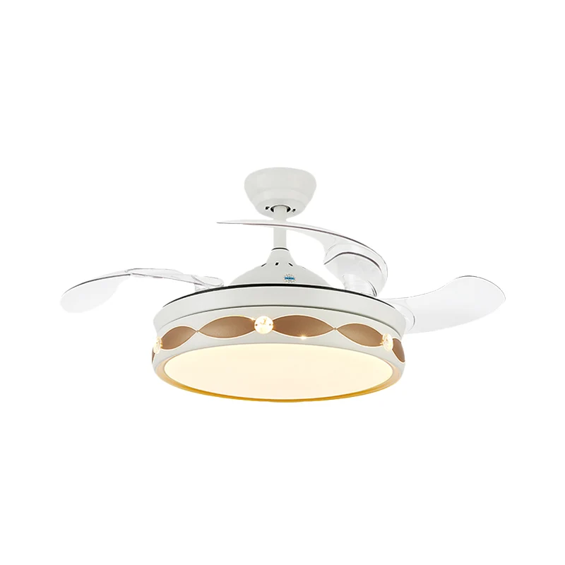 Semi-plafonnier LED blanc de 19,5 po de large, ventilateur de plafond rond en métal simple avec 3 pales Clearhalo