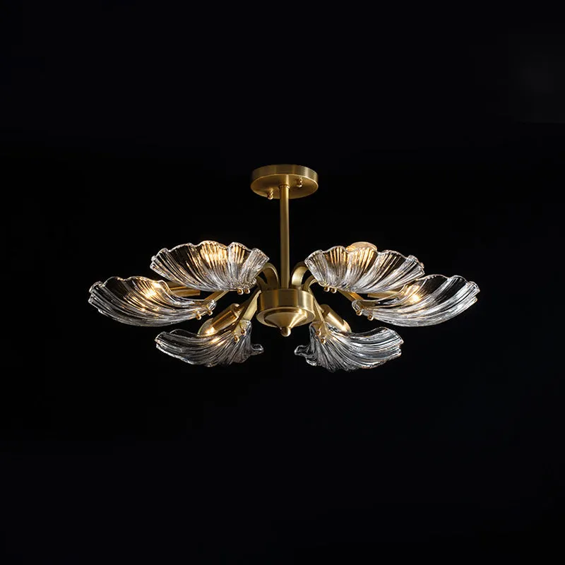 Semi-plafonnier en verre transparent en forme de coquille, luminaire moderne à 6 ampoules pour chambre à coucher, en laito...