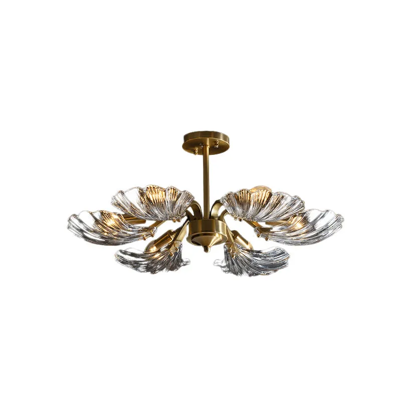 Semi-plafonnier en verre transparent en forme de coquille, luminaire moderne à 6 ampoules pour chambre à coucher, en laito...