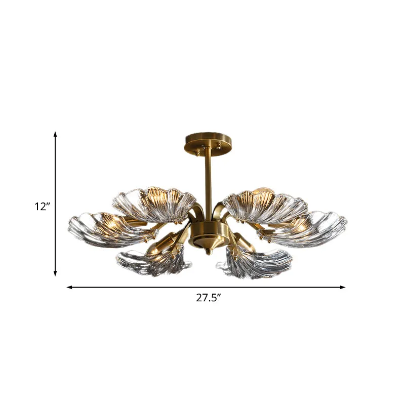 Semi-plafonnier en verre transparent en forme de coquille, luminaire moderne à 6 ampoules pour chambre à coucher, en laito...
