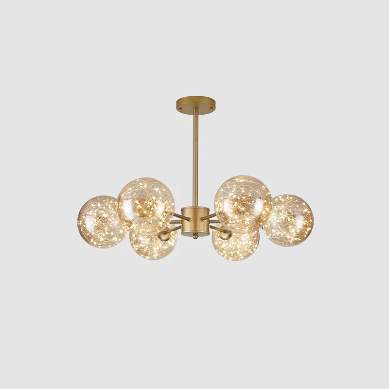 Simplicité Globe Ombre Suspension Radiale Lumière Clair Verre Salon LED Lustre Lumière Clearhalo