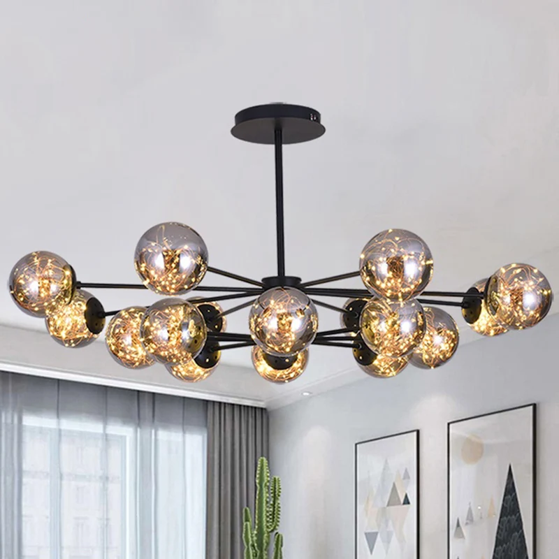 Simplicité Globe Ombre Suspension Radiale Lumière Clair Verre Salon LED Lustre Lumière Clearhalo