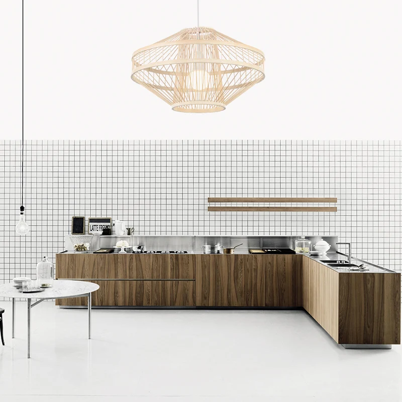 Soucoupe volante plafonnier en bambou Style moderniste 16 "/19.5" largeur 1 ampoule lampe à suspension en bois pour Restau...