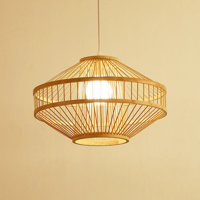 Soucoupe volante plafonnier en bambou Style moderniste 16 "/19.5" largeur 1 ampoule lampe à suspension en bois pour Restau...