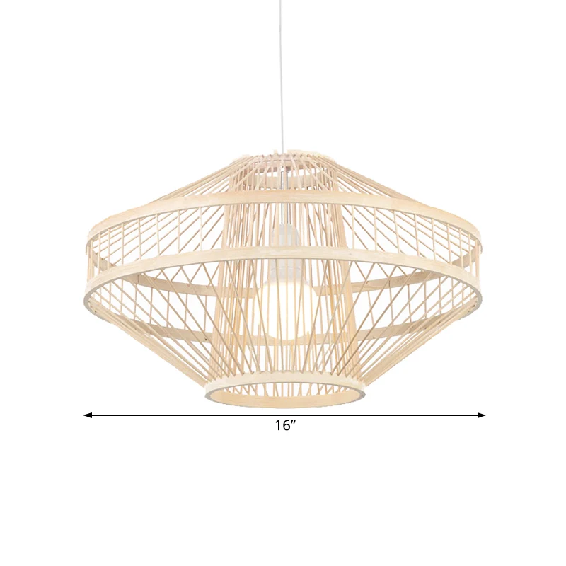 Soucoupe volante plafonnier en bambou Style moderniste 16 "/19.5" largeur 1 ampoule lampe à suspension en bois pour Restau...