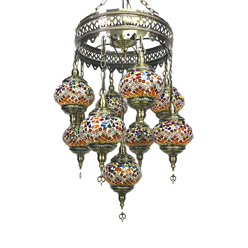 Sphère lustre lumière rétro rouge/rose/Orange/pastèque rouge verre 9 têtes lampe suspendue pour Restaurant Clearhalo